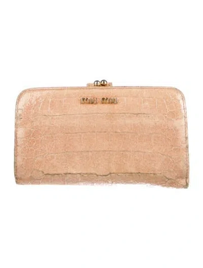 Pre-owned Miu Miu Embossed Leather French Purse In Neutral