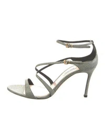 Pre-owned Miu Miu Embossed Leather Sandals In Gray