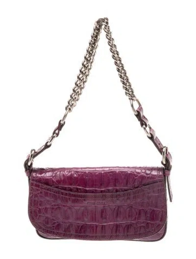 Pre-owned Miu Miu Embossed Leather Shoulder Bag Vintage In Purple