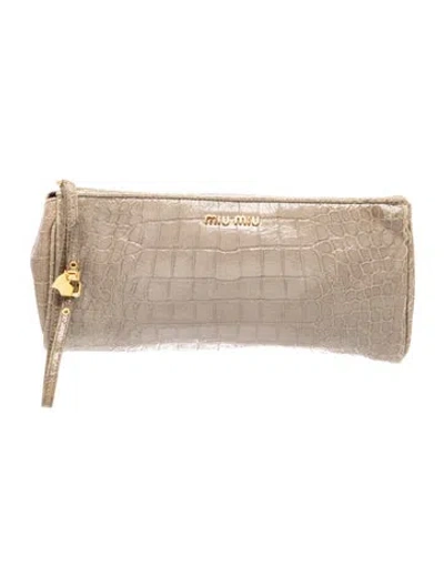 Pre-owned Miu Miu Embossed Leather St. Cocco Lux Wristlet In Neutrals