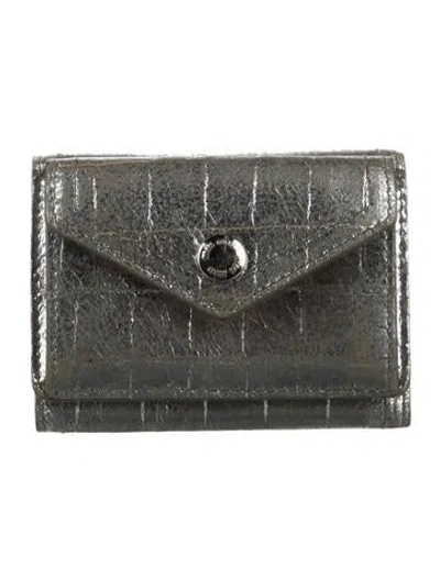 Pre-owned Miu Miu Embossed Leather Wallet In Silver