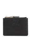 Miu Miu Embossed-logo Card Holder In Black