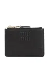 Miu Miu Embossed-logo Card Holder In Black