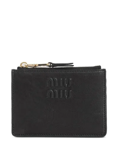 Miu Miu Embossed-logo Card Holder In Black