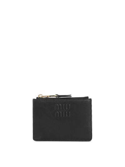 Miu Miu Embossed-logo Card Holder In Black