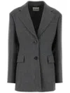 Miu Miu Three-button Wool Blazer With Padded Shoulders In Grey