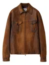 Miu Miu Embossed-logo Leather Jacket In Brown