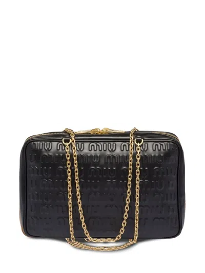 Miu Miu Leather Top-handle Bag With Embossed Logo In Black