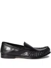 Miu Miu Gathered Detail Black Buffalo Leather Loafers In Black