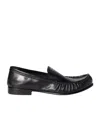 Miu Miu Gathered Detail Black Buffalo Leather Loafers In Black