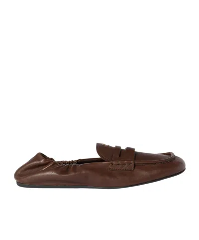 Miu Miu Women Ruches Leather Loafers With Lettering Logo In Multi