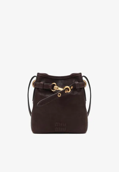 Miu Miu Embossed Logo Nappa Leather Pouch Bag In Brown