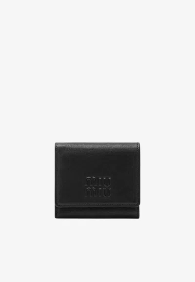 Miu Miu Embossed Logo Nappa Leather Wallet In Black