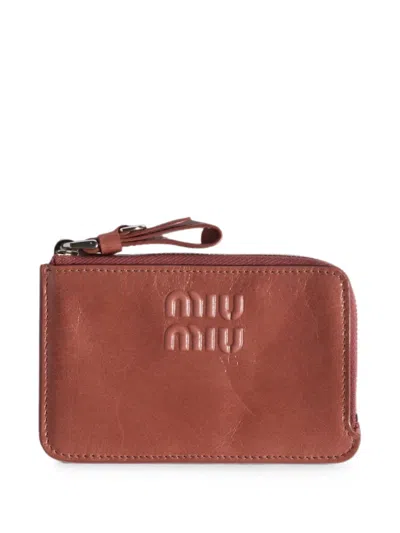 Miu Miu Embossed-logo Leather Card Holder In Pink