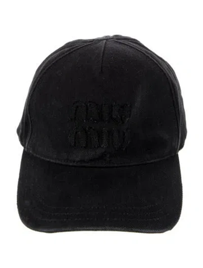 Pre-owned Miu Miu Embroidered Baseball Cap In Black