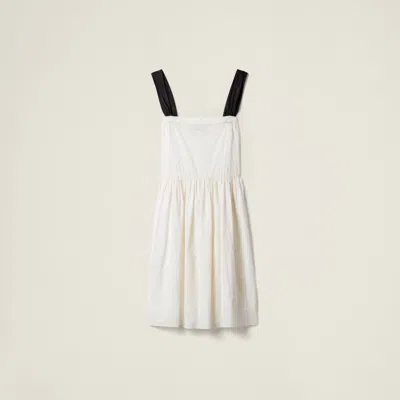 Miu Miu Embroidered Batiste Dress In White