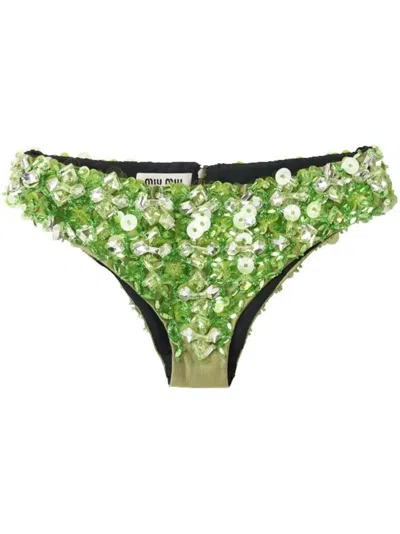 MIU MIU EMBROIDERED BEADED SILK BRIEFS