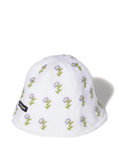 Miu Miu Embroidered Beanie Cap In White