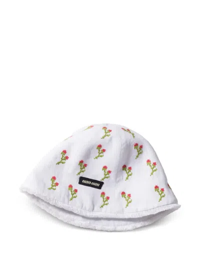 Miu Miu Embroidered Beanie Cap In White