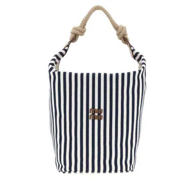 Miu Miu Embroidered Canvas Bucket Bag Blucognac Borse A Secchiello In Multi