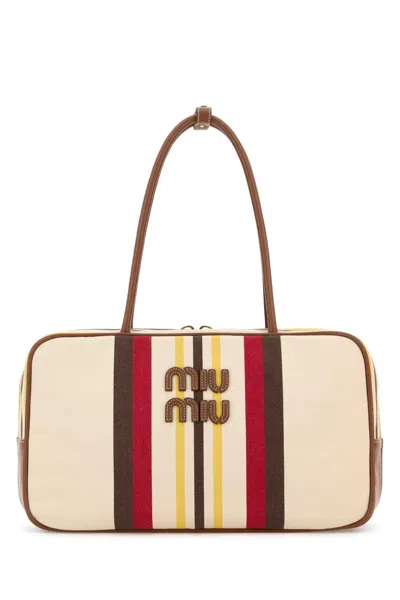 Miu Miu Embroidered Canvas Shoulder Bag In Multi