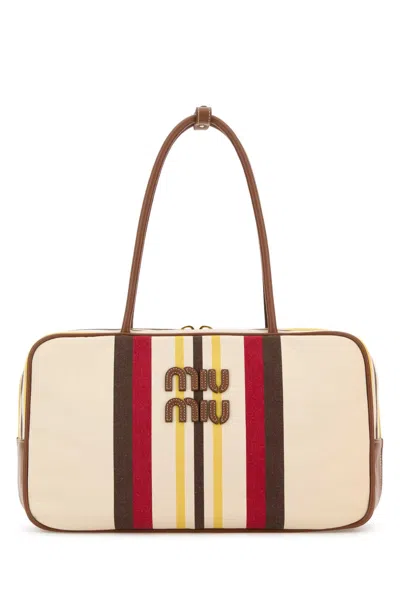 MIU MIU EMBROIDERED CANVAS SHOULDER BAG