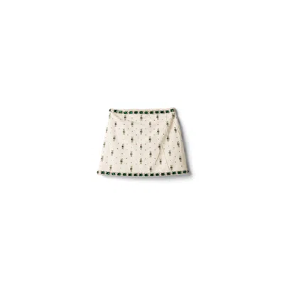 Miu Miu Embroidered Canvas Skirt In White