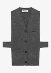 Miu Miu Knitwear Top Sleeveless Ribbed Hem Pockets In Gray