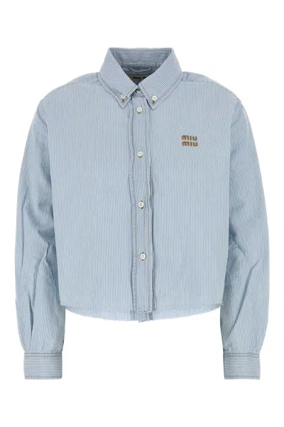 Miu Miu Embroidered Chambray Shirt In Blue