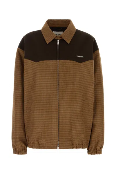 MIU MIU MIU MIU EMBROIDERED CHECKED COTTON JACKET