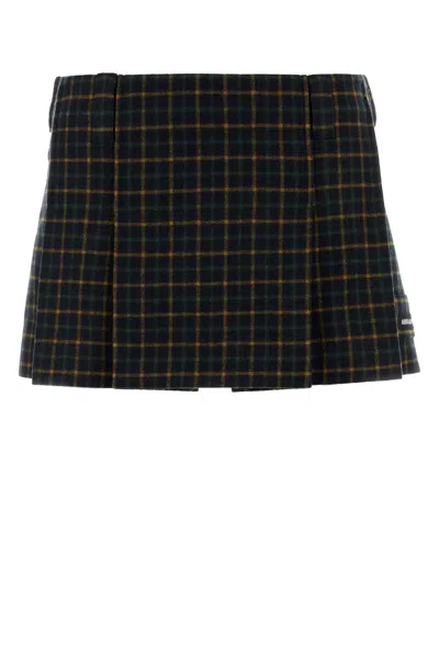 Miu Miu Embroidered Checked Flannel Mini Skirt In Multi