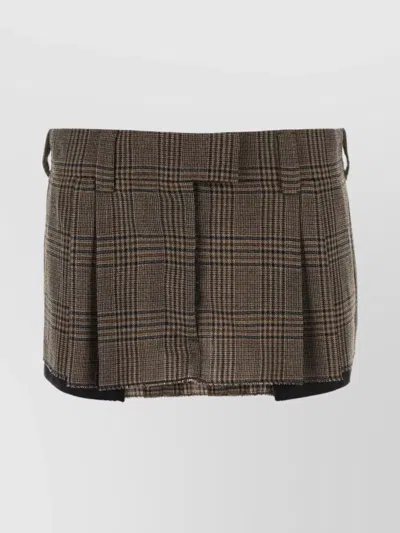 Miu Miu Prince Of Wales Checked Miniskirt In Brown