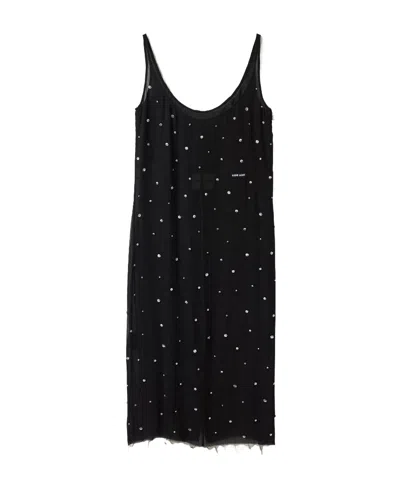 Miu Miu Embroidered Chiffon Dress In Black