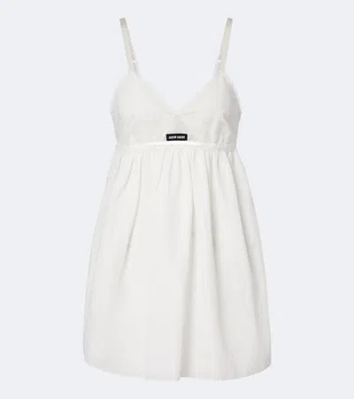 Miu Miu Embroidered Cotton And Linen-blend Minidress In White