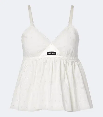 Miu Miu Embroidered Cotton And Linen-blend Top In White
