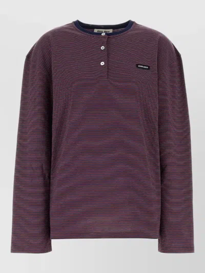 Miu Miu Embroidered Cotton Long Sleeve Lounge T-shirt In Burgundy