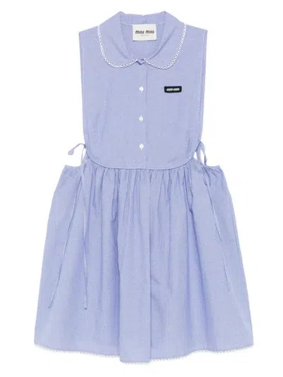 Miu Miu Embroidered Cotton Mini Dress In Blue
