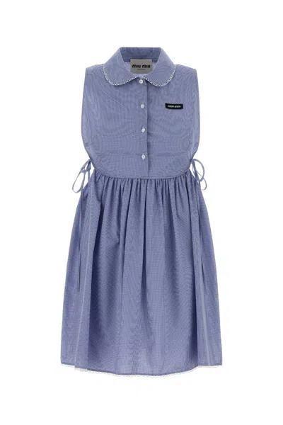 Miu Miu Embroidered Cotton Mini Dress In Purple