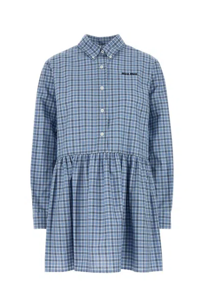 MIU MIU EMBROIDERED COTTON MINI SHIRT DRESS