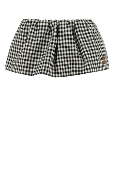 MIU MIU EMBROIDERED COTTON MINI SKIRT