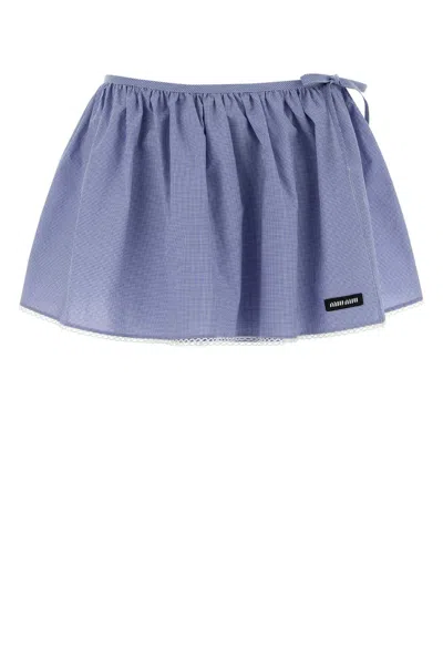 Miu Miu Embroidered Cotton Mini Skirt In Blue