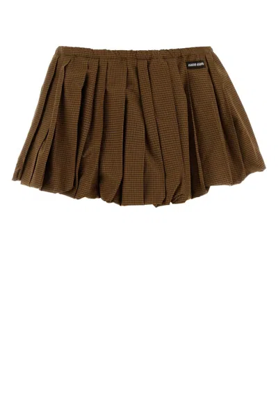 Miu Miu Embroidered Cotton Mini Skirt In Brown