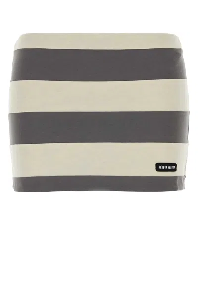 Miu Miu Embroidered Cotton Mini Skirt In Gray