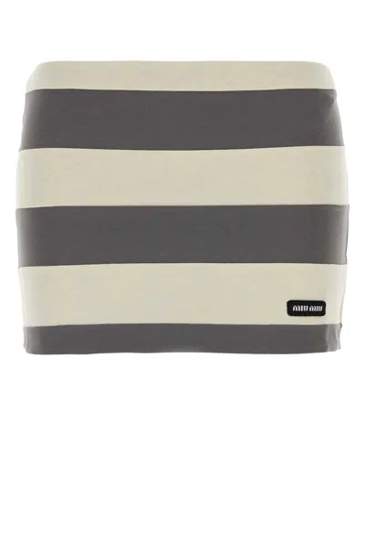 Miu Miu Embroidered Cotton Mini Skirt In Stripped