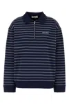 Miu Miu Striped Cotton Sweatshirt With Pointed Collar In Multi