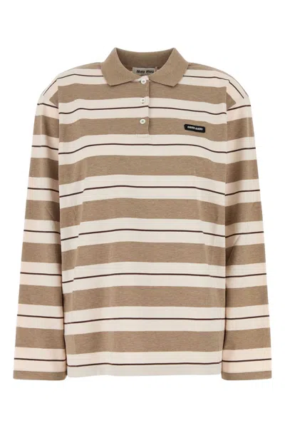 Miu Miu Embroidered Cotton Polo Shirt In Neutral