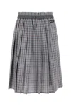 Miu Miu Check Pleated Skirt Elasticated Waistband In Gray