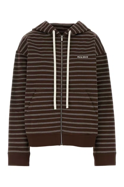 Miu Miu Embroidered Cotton Sweatshirt In Brown