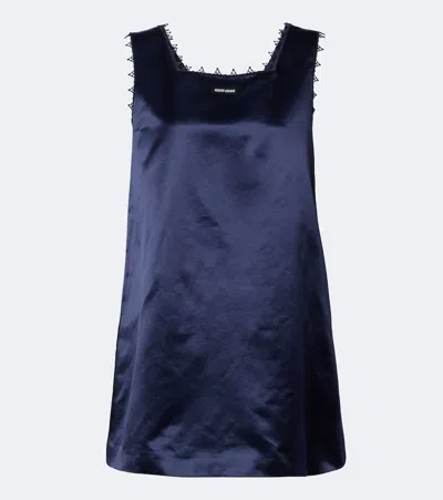 Miu Miu Embroidered Cotton-blend Satin Minidress In Blue