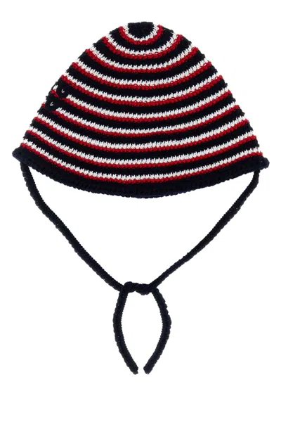 Miu Miu Embroidered Crochet Bucket Hat In Stripped